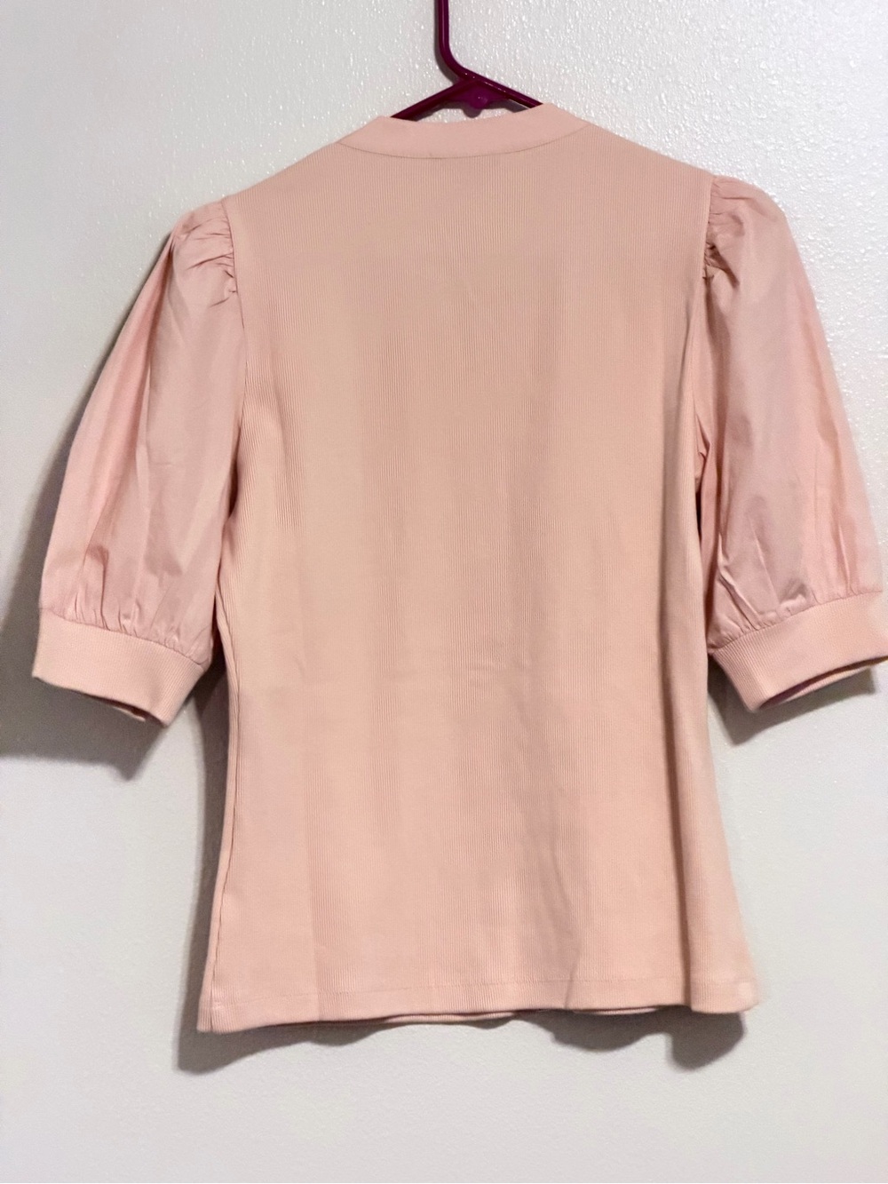Quince Light Blush Puff-Sleeve Henley Top - Picture 4 of 4